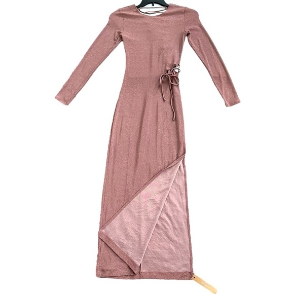 Reformation Women's Kinsey Lace Up Knit Maxi Dress Metallic Pink Sparkle Size S - Picture 8 of 16